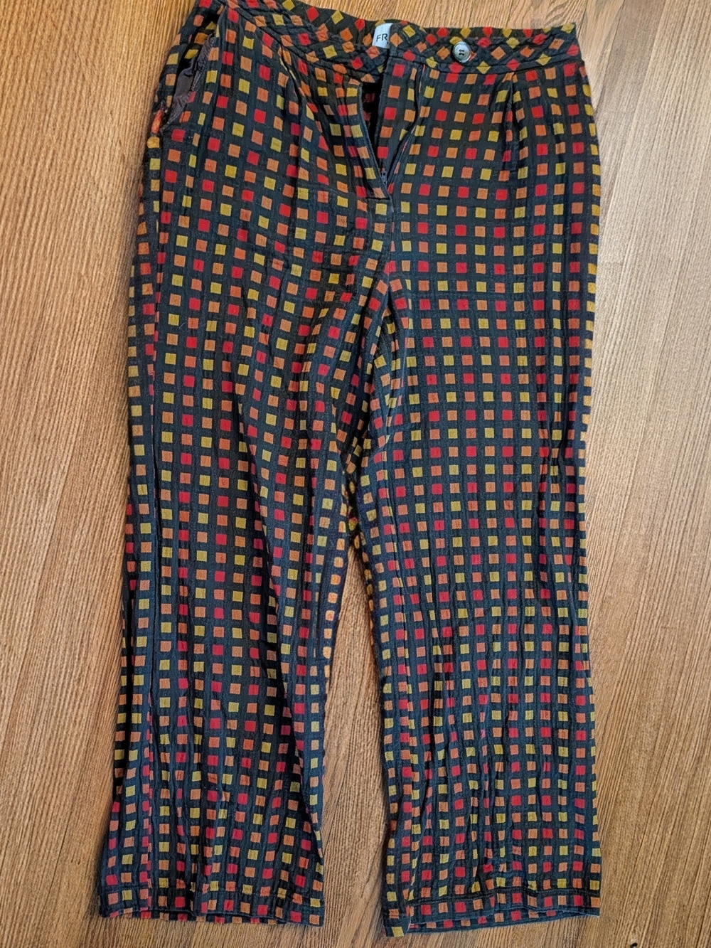 Vintage FRNCH Lightweight Y2K High Rise Brown Checkered Retro Pants Size L